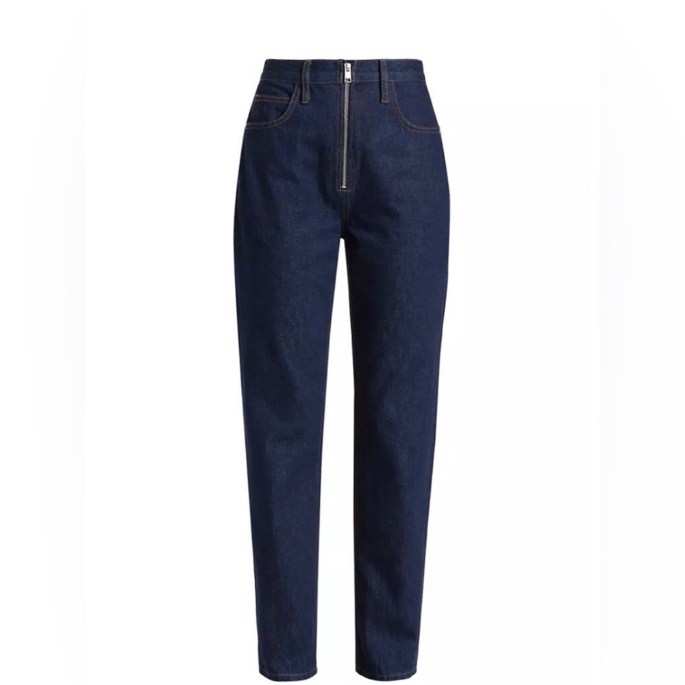 Frame Denim Le High and Tight Straight Leg Jeans with exposed zipper detail.